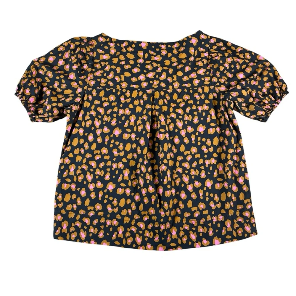 J.Crew Women's Marlene‎ Leopard Poplin Top Puff Sleeve Navy/Pink/Brown Size XS